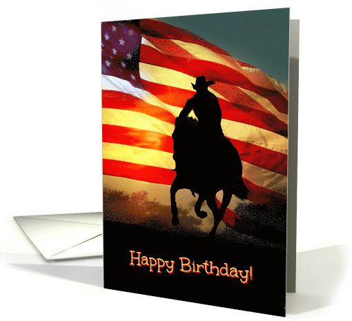Patriotic Cowboy and Horse, Country Western Happy Birthday card