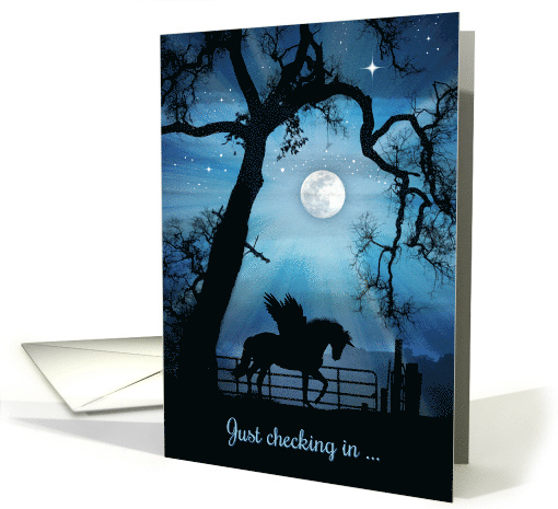 Mystical Magical Fun Pegasus Unicorn Hello, Hi, Checking In card