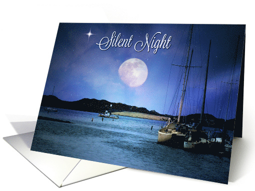 Sailboats and Harbor Coastal Silent Night Christmas Holiday card