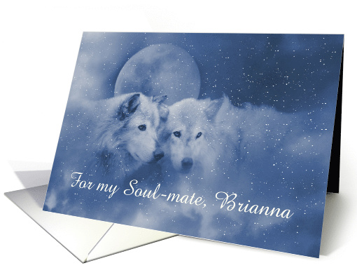 Customizable Wolves Soul Mate Christmas Card, Custom Name Love card