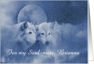 Customizable Wolves Soul Mate Christmas Card, Custom Name Love card