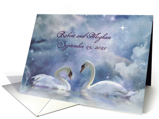 Beautiful Swan Congratulations on Marriage, Custom Names and Date card