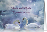 Beautiful Swan Congratulations on Marriage, Custom Names and Date card