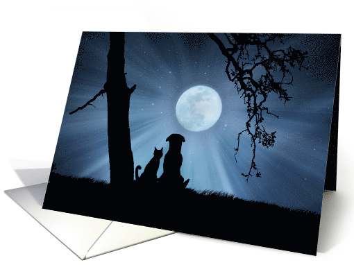 Miss You, Dog and Cat Miss You in the Moon Light card (1536722)