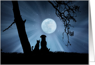 Miss You, Dog and Cat Miss You in the Moon Light card