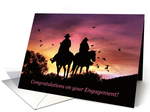 Cute Cowboy and Cowgirl Country Western Engagement Congrats card