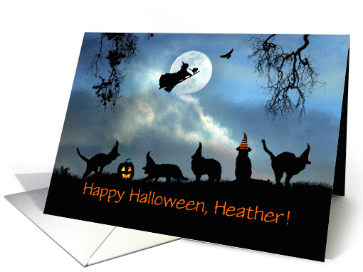 Super Cute Custom Name Halloween Card with Witch, Cats... (1543092)