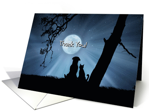 Cute Thank You Veterinarian Dog and Cat in the Moonlight card