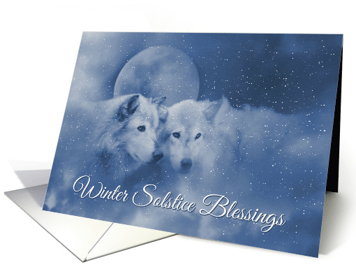 Wolves Winter Solstic, Wolf & Moon Native American Solstice card