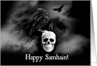 Happy Samhain Ravens or Crows and Skull, Pagan Halloween, Wicca card
