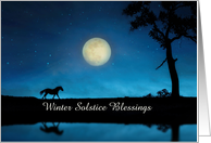 Horse Winter Solstice Blessings, Horse and Moon Solstice Customizable card