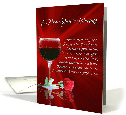 Wine and Rose New Year's Blessing, Pretty Happy New Year Wishes card
