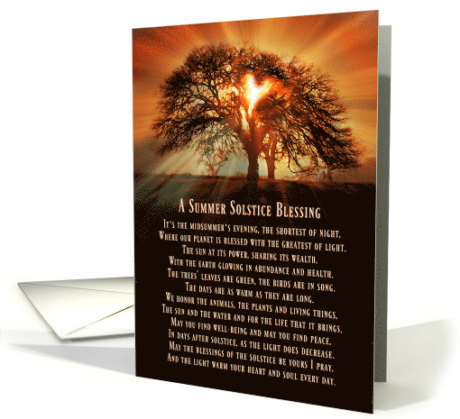 Summer Solstice Blessings Card, Oak Tree Midsummer's Evening card