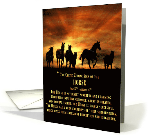 Celtic Zodiac Sign of the Horse, Leo Birthday, July and August card