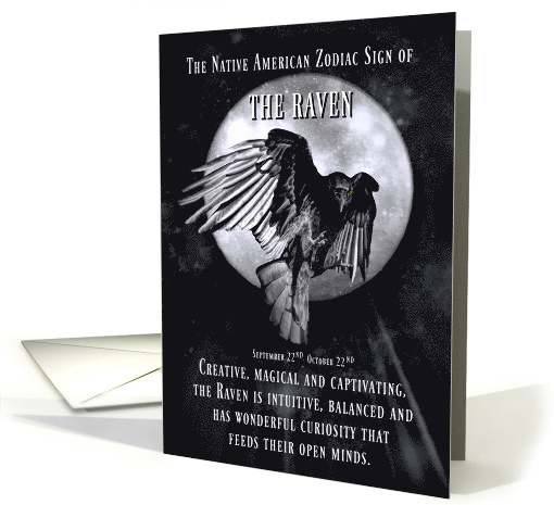 The Native American Zodiac Sign of the Raven, Libra, Birthday card