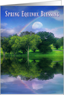 Spring Equinox Blessing, Rainbow and Moon, Oak Tree and Water card