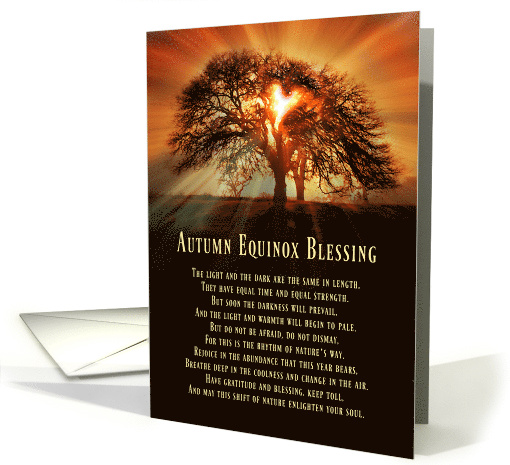 Autumn Equinox Blessing With Oak Tree and Heart, Mabon Blessing card