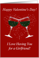 Girlfriend Valentines Day with Toasting Wine Glasses card