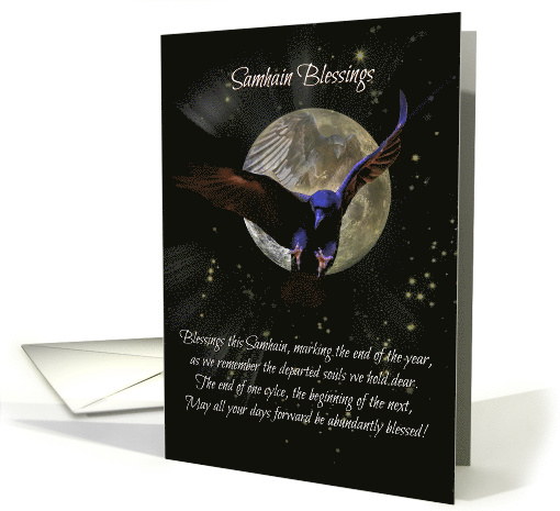 Pagan Samhain Blessings Card with Poem Ravens and Moon card (1555676)