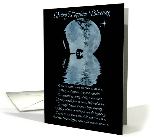 Spring Equinox Blessings, Bear and Moon, Ostara Blessings card