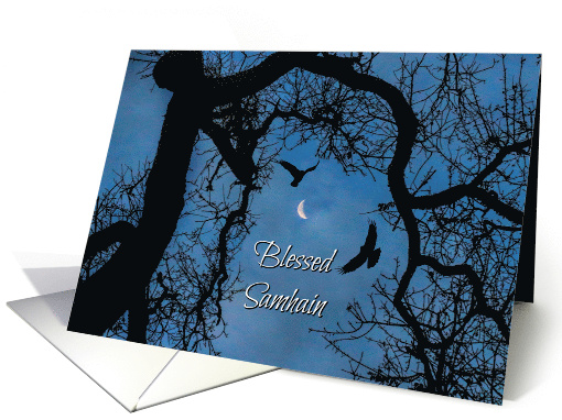 Oak Tree Moon and Ravens Blessed Samhain card (1557542)