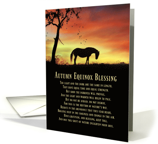 Autumn Equinox Blessings Card, With Horse, Sunset And Tree card