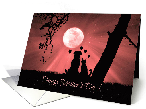 Cute Dog and Cat with Hearts Happy Mother's Day card (1559294)
