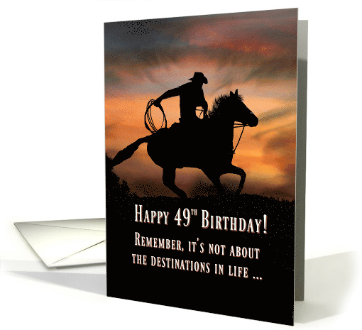 Happy 49th Birthday, Cowboy and Horse in Sunset Birthday card