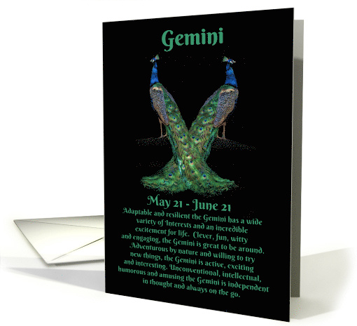 Gemini Happy Birthday Teal and Blue Peacocks card (1564424)