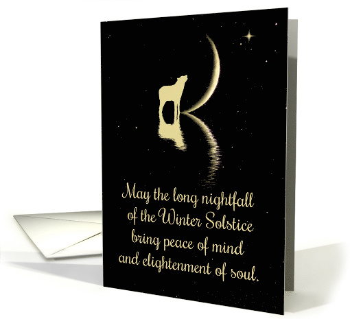 Winter Solstice Wolf and Crescent Moon Minimalist Style Solstice card