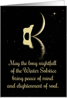 Winter Solstice Wolf and Crescent Moon Minimalist Style Solstice card