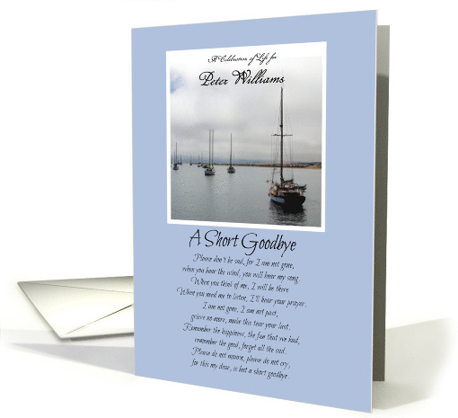 Sailboats Celebration of Life with Spiritual Poem and Custom Name card