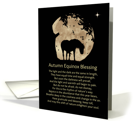 Autumn Equinox Blessing Horse and Full Moon, Beautiful Mabon card