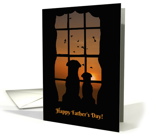 Cute Happy Father's Day with Dogs watching Birds In Window card