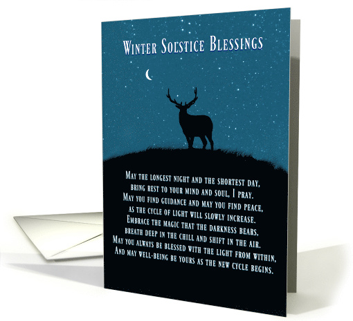 Winter Solstice Blessings Elk Crescent Moon and Stars card (1570386)