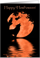 Wolf Owl Cat Raven and Witch Happy Halloween card