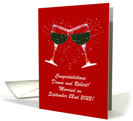 Congratulations on Wedding Custom Names Toasting Wine Glasses card