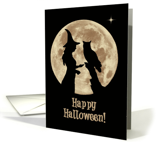 Happy Halloween Witch Owl and Moon with Stars Owloween! card (1573546)
