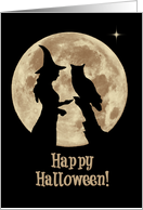 Happy Halloween Witch Owl and Moon with Stars Owloween! card