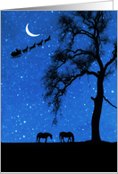 Horse Happy Holidays With Santa and Sleigh Crescent Moon and Oak Tree card