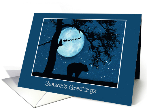 Bear Owl Moon and Santa Season's Greetings with Snow card (1573716)