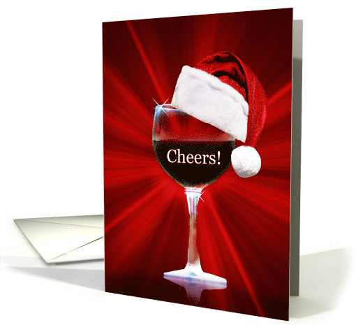 Red Wine Cheers Happy Holidays Red Wine With Santa Hat card (1573964)
