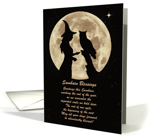Samhain Witch and Owl Celtic Pagan Custom Text card (1578182)