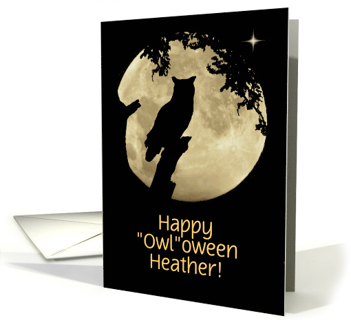 Happy Halloween Custom Name with Owl and Moon card (1585478)
