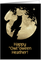 Happy Halloween Custom Name with Owl and Moon card