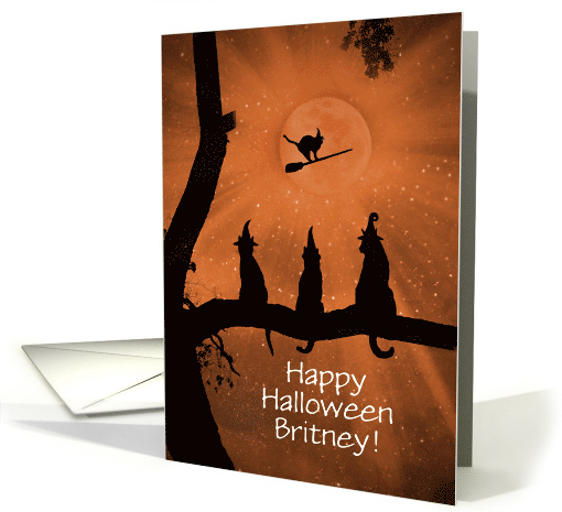 Happy Halloween with Witch Cats Custom Name card (1585480)