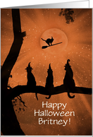 Happy Halloween with Witch Cats Custom Name card