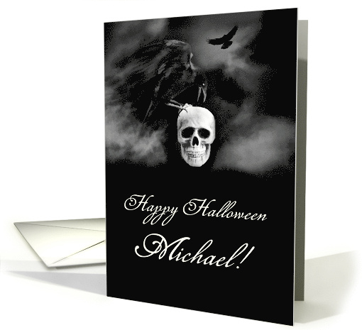 Happy Halloween Raven or Crow and Skull Custom Name card (1585482)