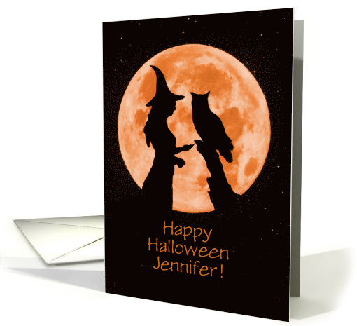 Happy Halloween Owl and Witch Custom Name card (1585538)