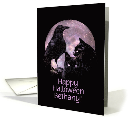 Happy Halloween Raven and Black Cats Custom Name card (1585570)
